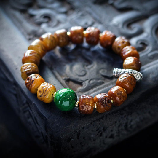 Tibetan-style Buddhist Cow Bone Barrel Bead Guardian Bracelet