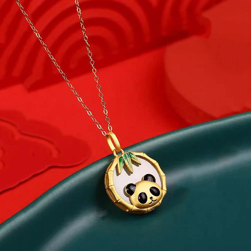 Collier panda en argent 925 avec pendentif en jade Hetian