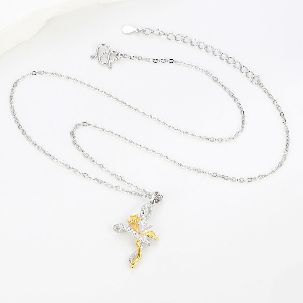 999 Rose and Snake Cross Necklace 18k Gold-Plated