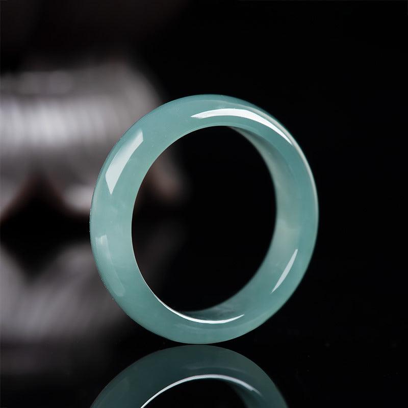 Bague en jade naturel bleu pour couple, anneau en jadéite glacée