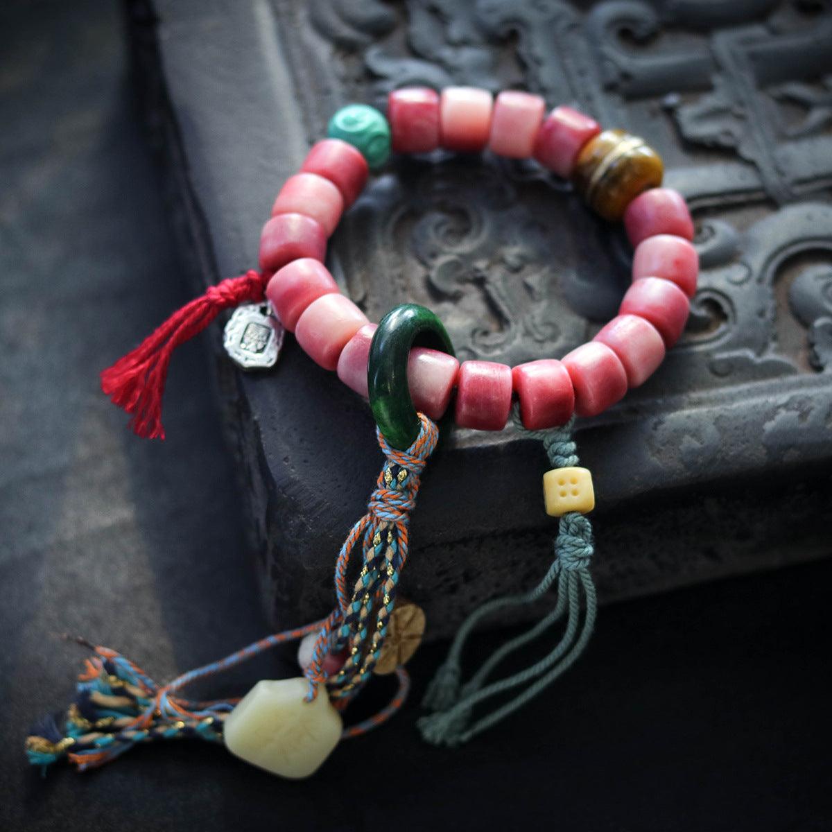 Tibetan-style Buddhist Pink Cow Bone Love & Relationship Bracelet