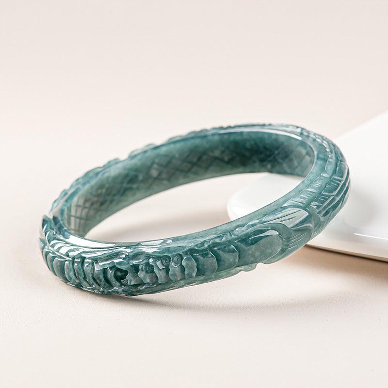 Natural Jade Phoenix Bangle Peace Bracelet Ice Jadeite Bracelet