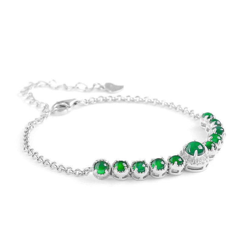 Natural Jade Bracelet 925 Silver Inlaid Jade