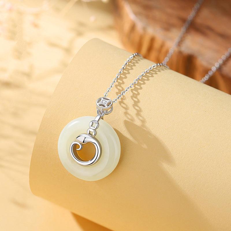 S925 Sterling Silver Hetian Jade Peace Coin Necklace