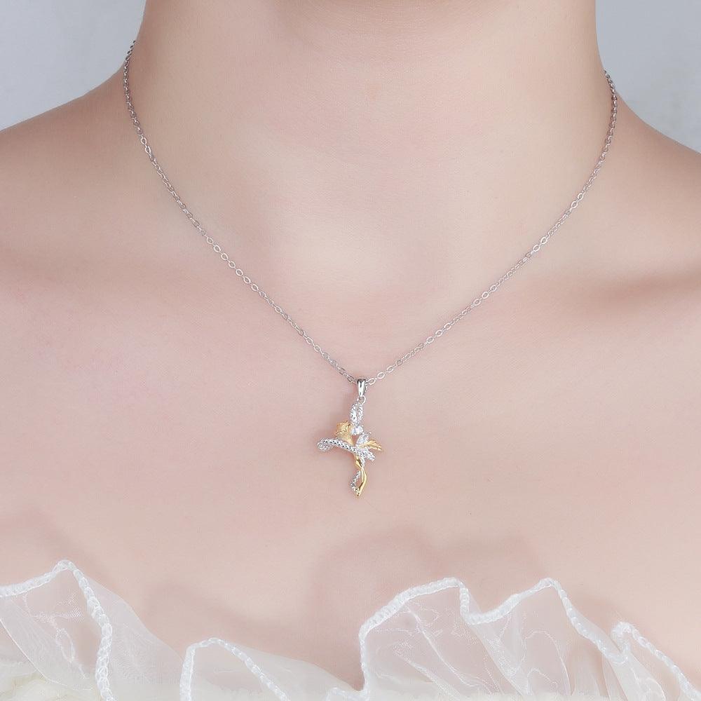 999 Rose and Snake Cross Necklace 18k Gold-Plated