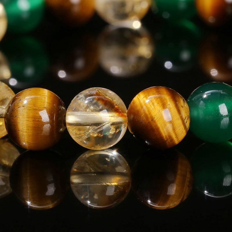 Bracelet mixte en œil de tigre jaune naturel, agate verte et citrine