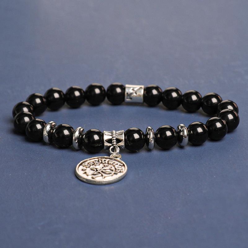 Natural Obsidian Twelve Zodiac Sign Pendant Bracelet