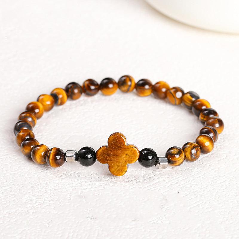 Four-Leaf Clover Tiger Eye Lucky Bracelet