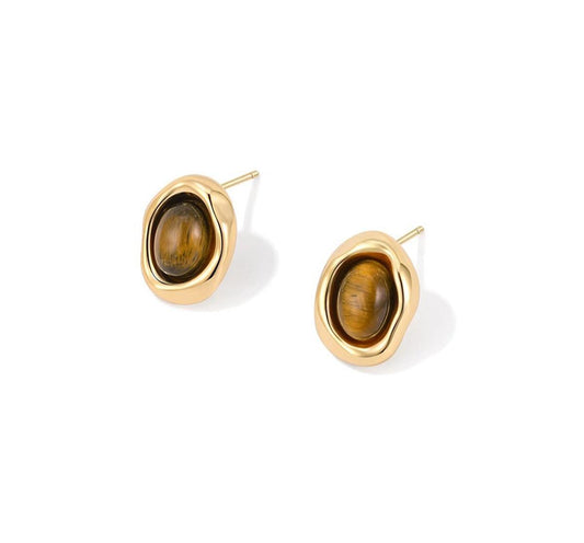 18K Gold Tiger Eye Earrings/Studs