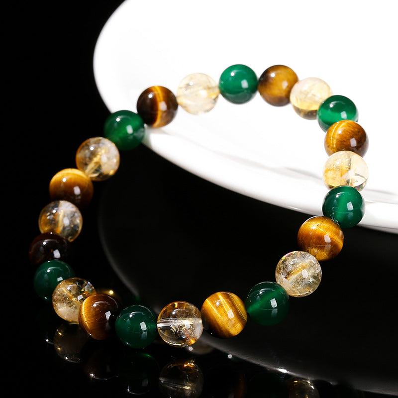 Bracelet mixte en œil de tigre jaune naturel, agate verte et citrine