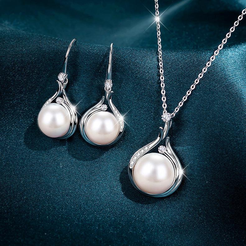 S925 Sterling Silver Natural Freshwater Pearl Necklace & Earrings