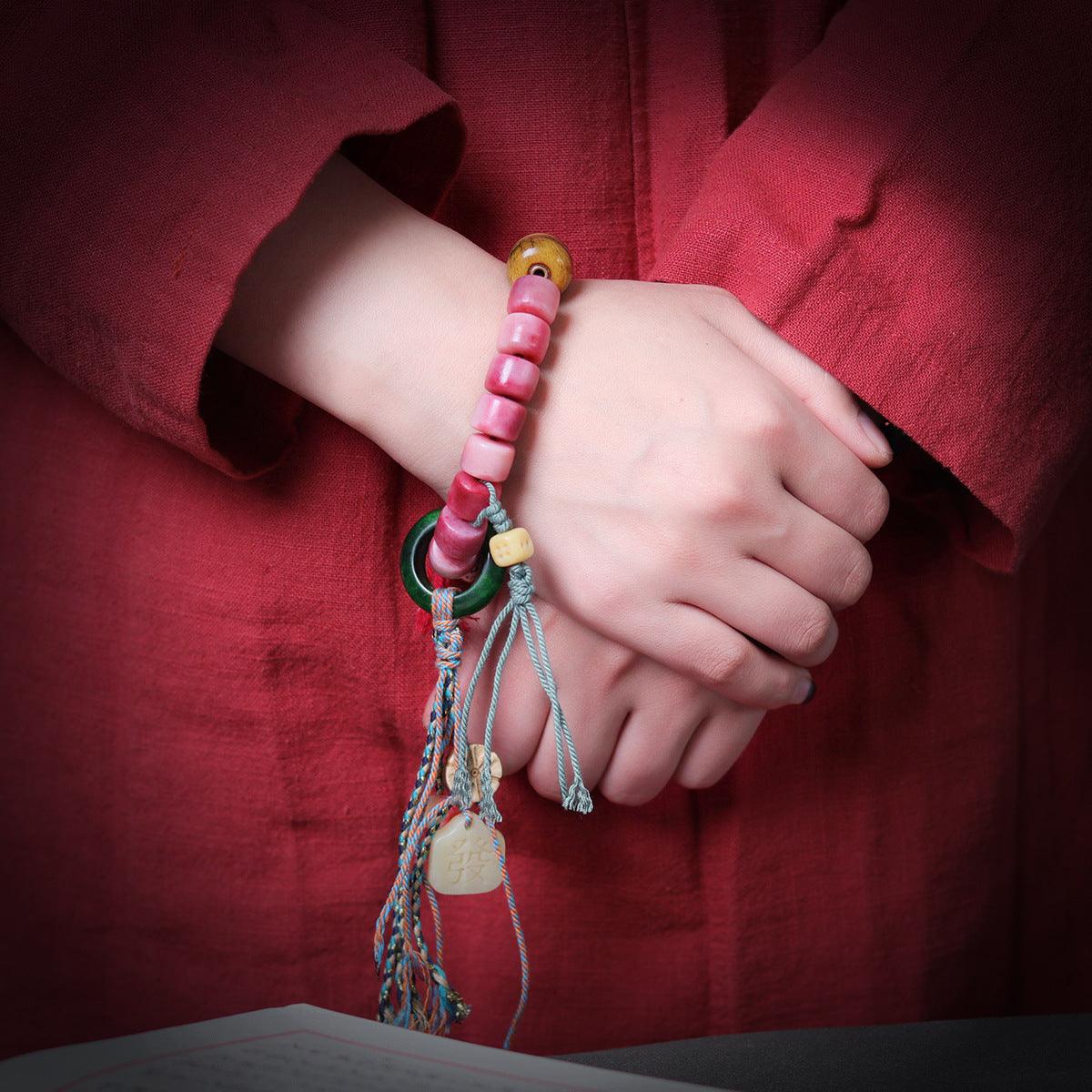 Tibetan-style Buddhist Pink Cow Bone Love & Relationship Bracelet