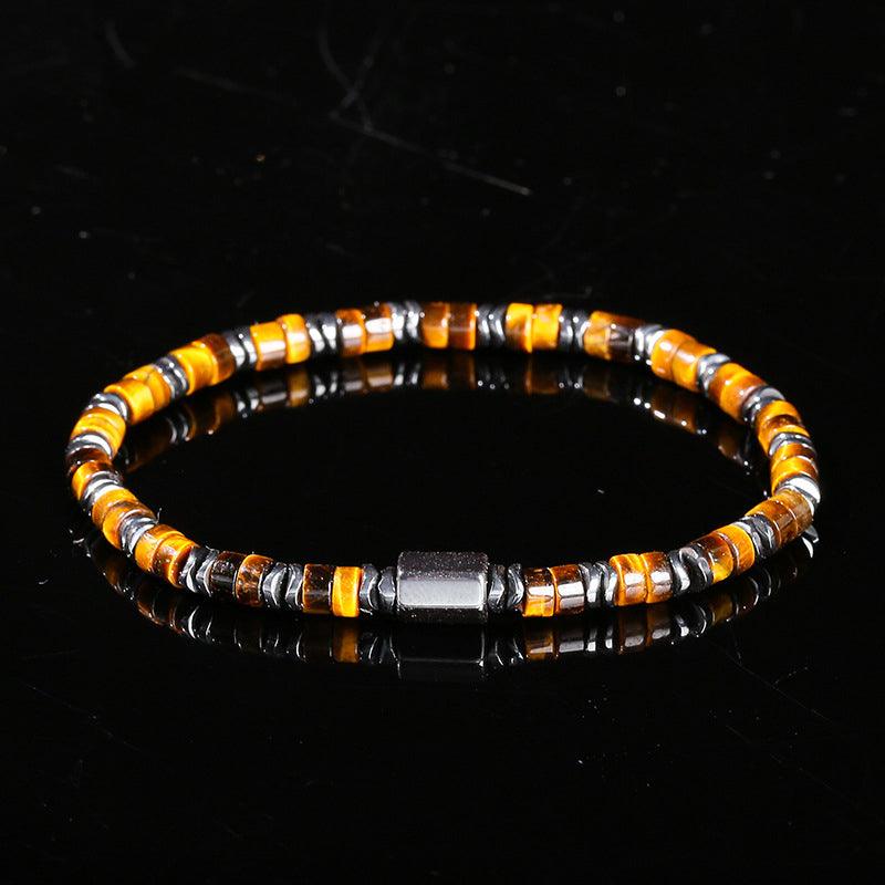 Bracelet unisexe en onyx noir naturel et œil de tigre jaune