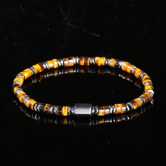 Natural Black Onyx and Yellow Tiger Eye Unisex Bracelet