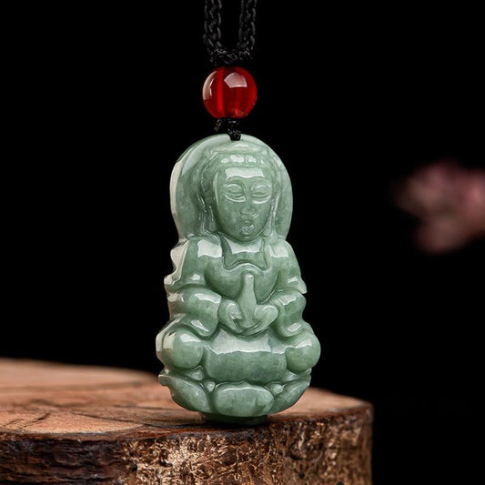 Collier pendentif en jadéite de Bouddha Guanyin en jade naturel