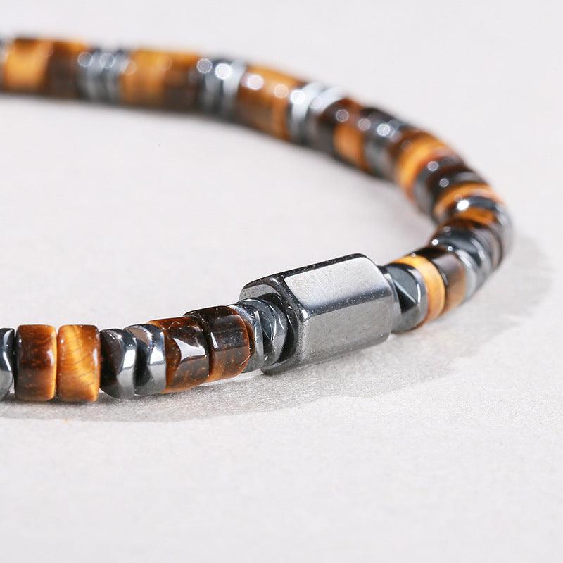 Natural Black Onyx and Yellow Tiger Eye Unisex Bracelet