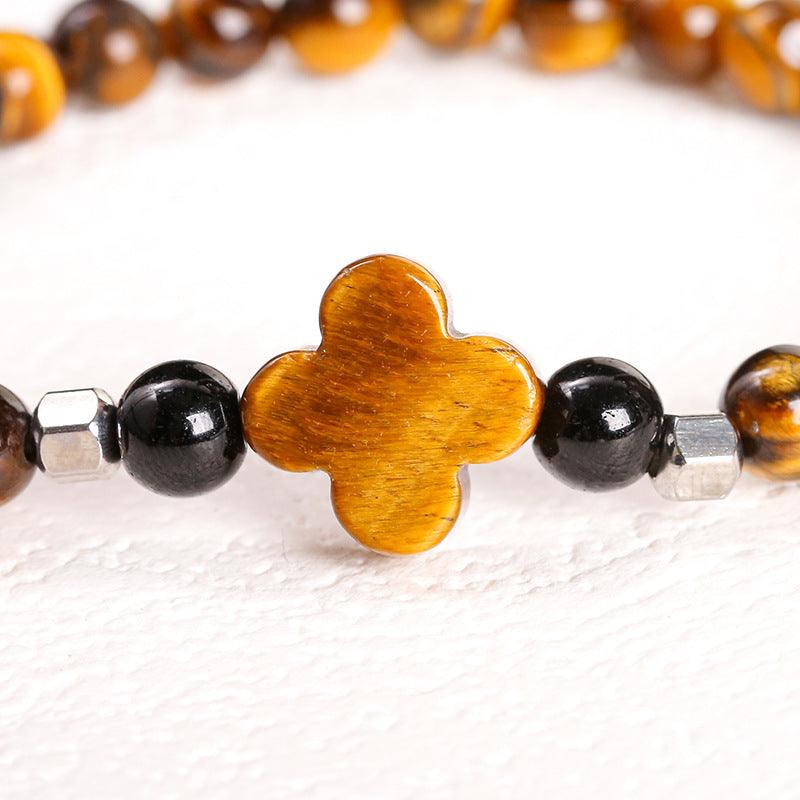 Four-Leaf Clover Tiger Eye Lucky Bracelet