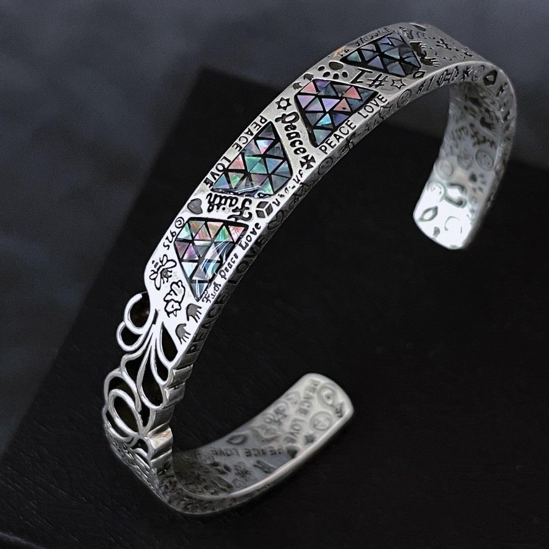 Bracelet couple en argent sterling 925 avec graffiti géométrique et coquillages colorés