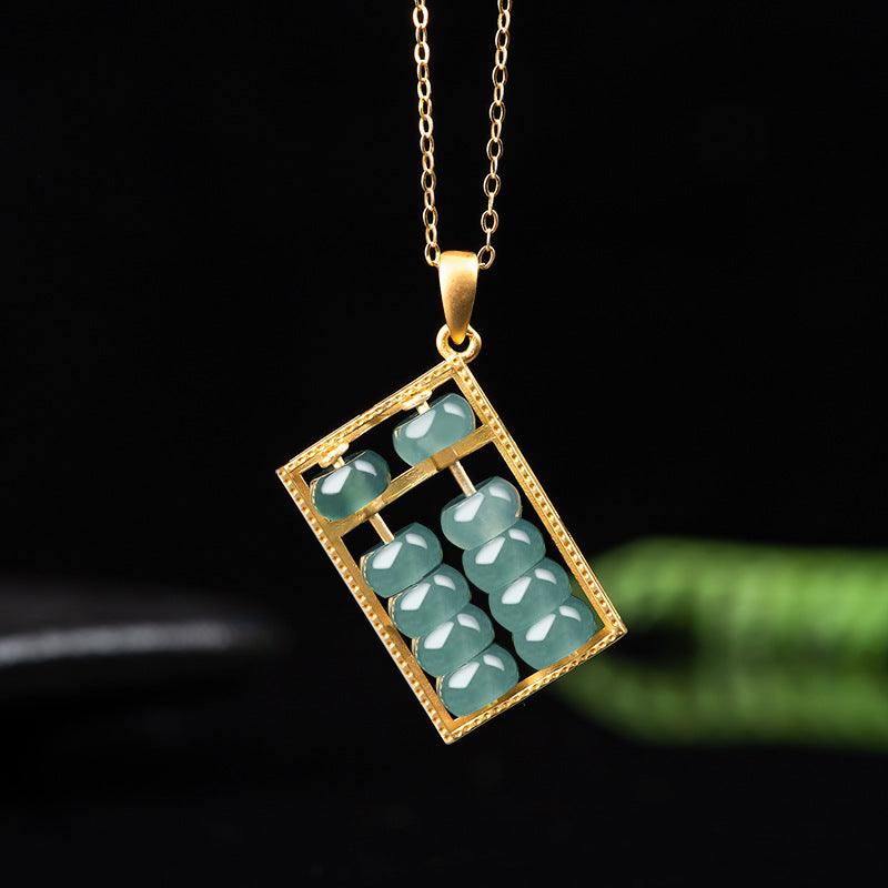 Ruyi Abacus Fortune Jadeite Necklace with 925 Silver Chain