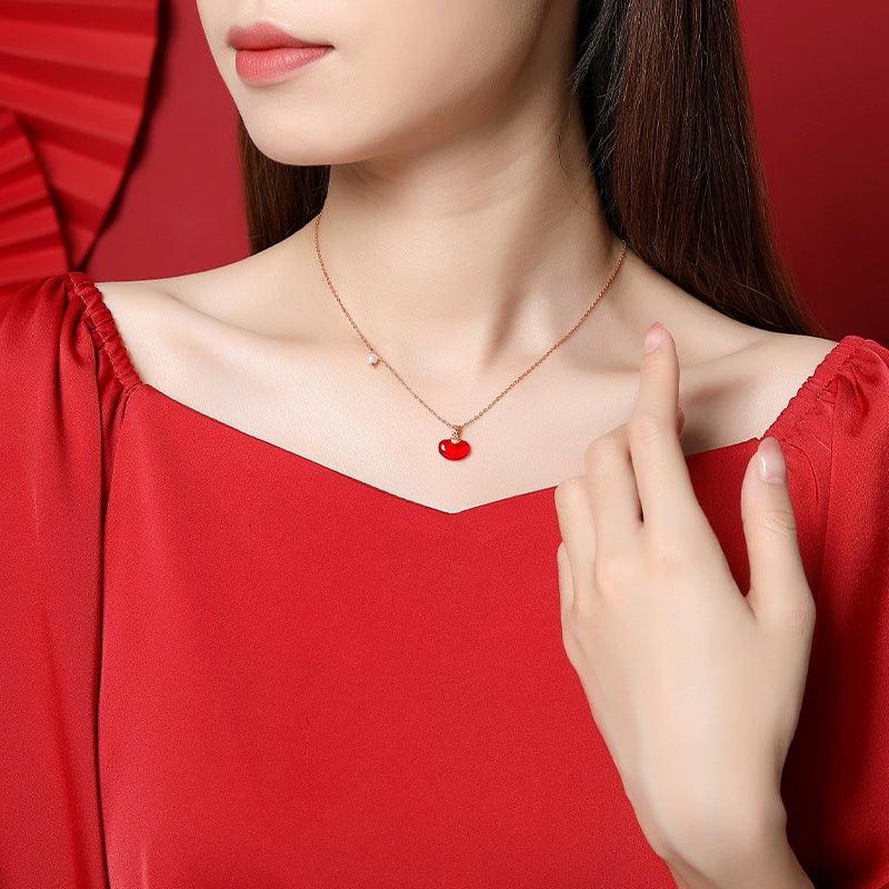 Lovesick Red Bean 925 Silver Red Agate and Pearl Necklace