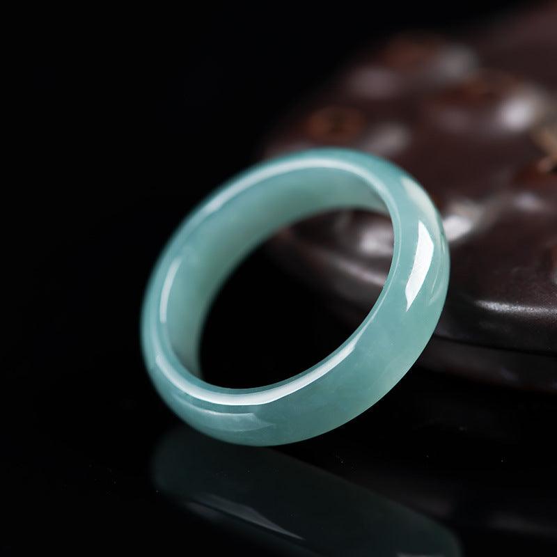 Bague en jade naturel bleu pour couple, anneau en jadéite glacée