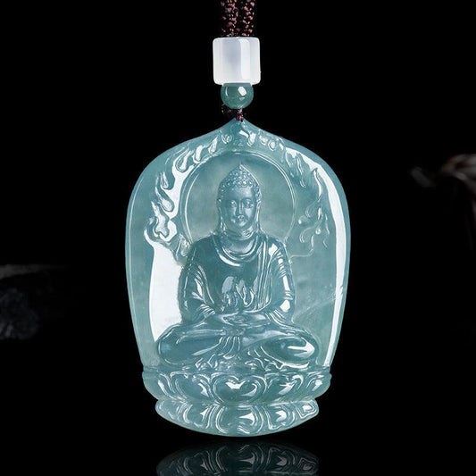 Top-Grade Jade Amitabha Jadeite Necklace Guardian of Dog and Pig Zodiac Signs