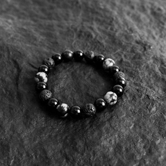 Obsidian, Volcanic Rock, and Black Agate Bracelet