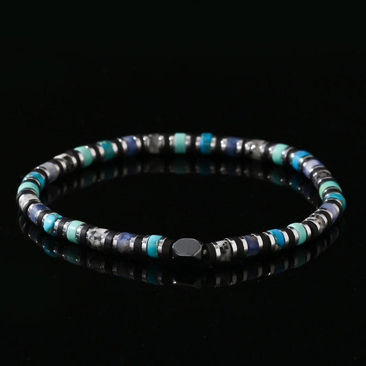 Bracelet cylindrique en aigue-marine avec pierre de naissance de mars