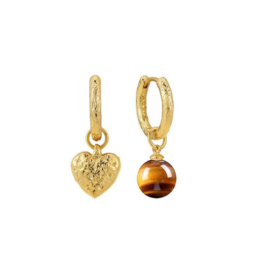 Vintage Asymmetric Heart Tiger Eye Earrings