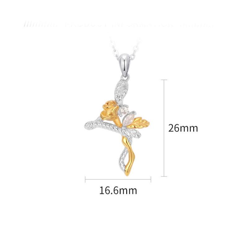 999 Rose and Snake Cross Necklace 18k Gold-Plated