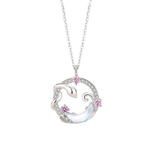 S925 Sterling Silver Snake Chasing Moon Necklace