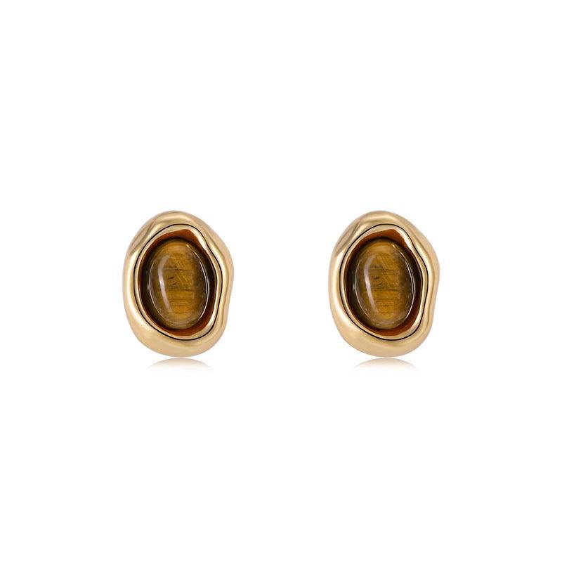 18K Gold Tiger Eye Earrings/Studs