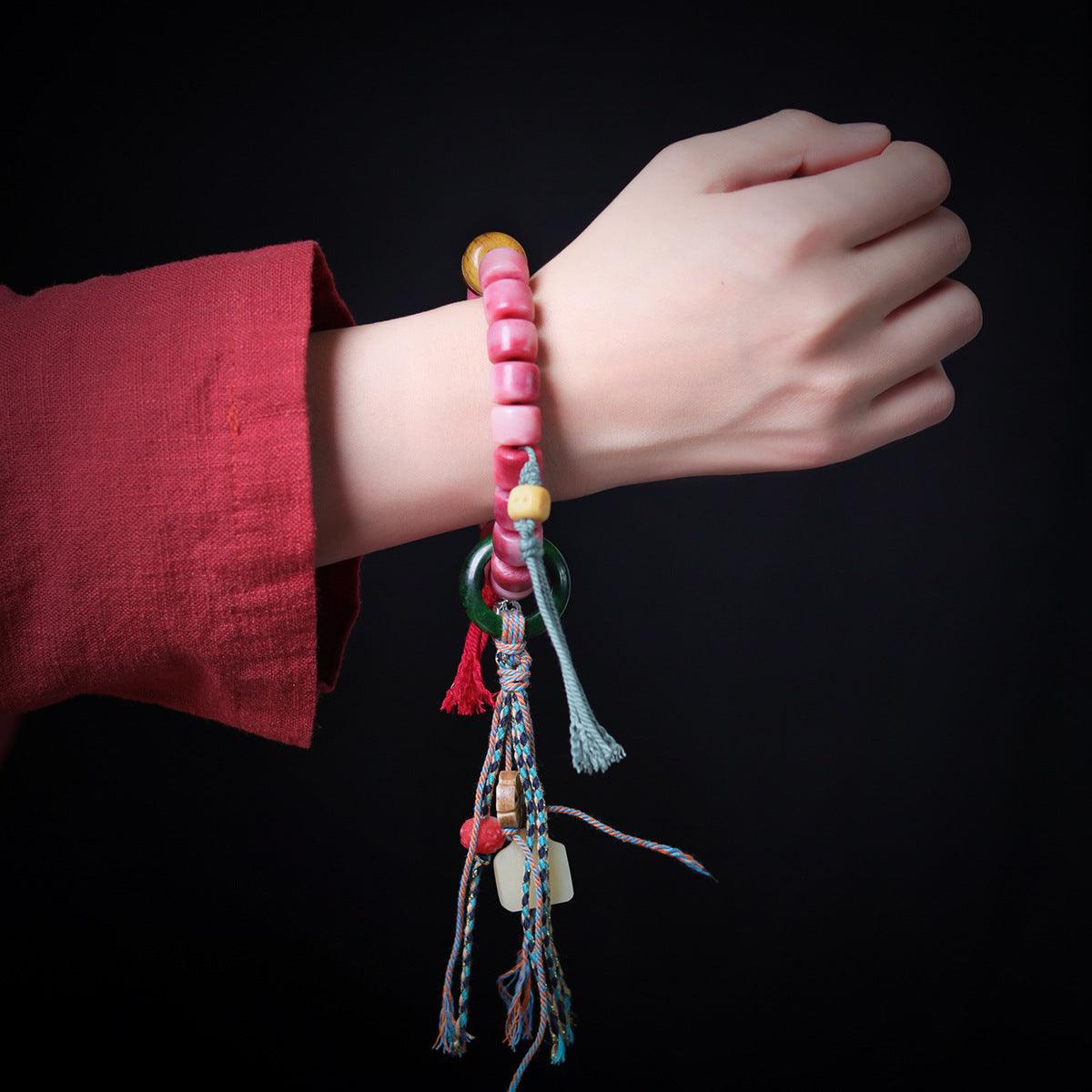 Tibetan-style Buddhist Pink Cow Bone Love & Relationship Bracelet