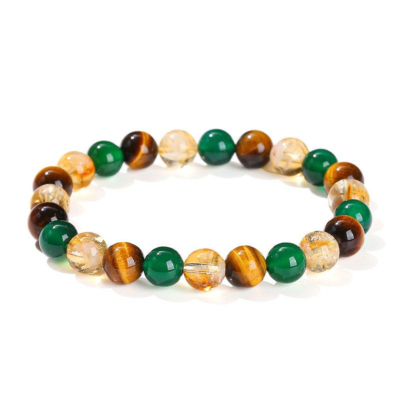 Bracelet mixte en œil de tigre jaune naturel, agate verte et citrine