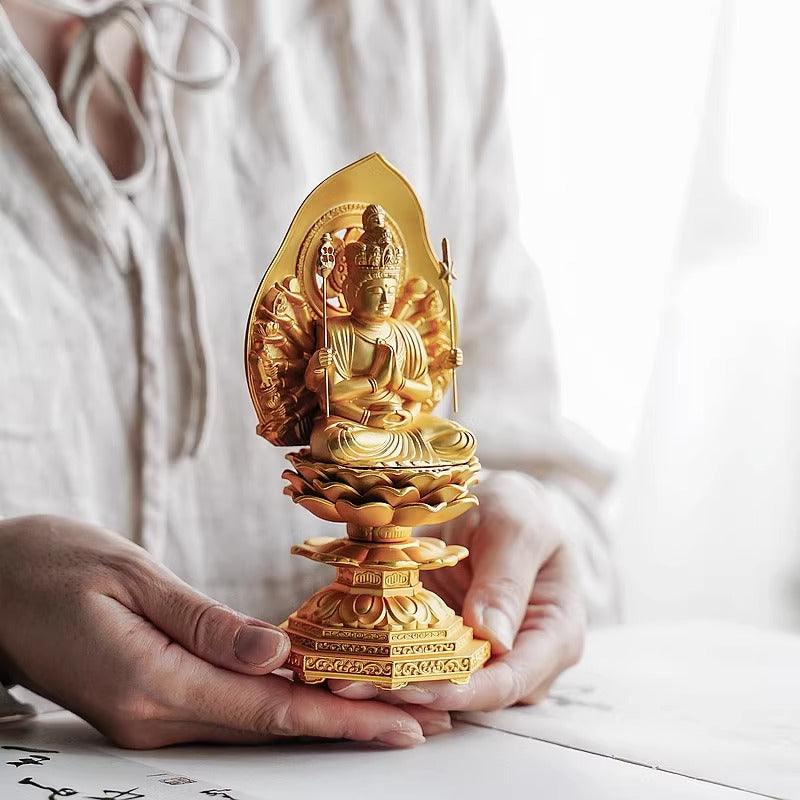 Statue de Bouddha Guanyin gardien de l'année du rat à mille mains, Avalokitesvara, importée du Japon, figurine de Bouddha plaquée or