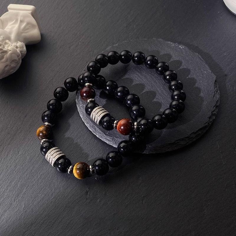 Tiger Eye and Obsidian Bracelet