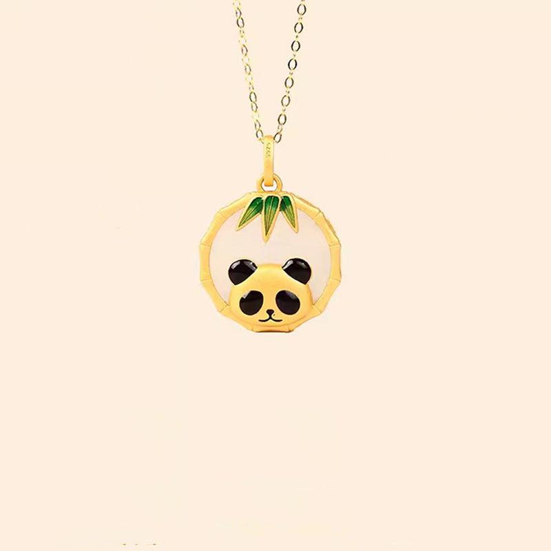 Collier panda en argent 925 avec pendentif en jade Hetian