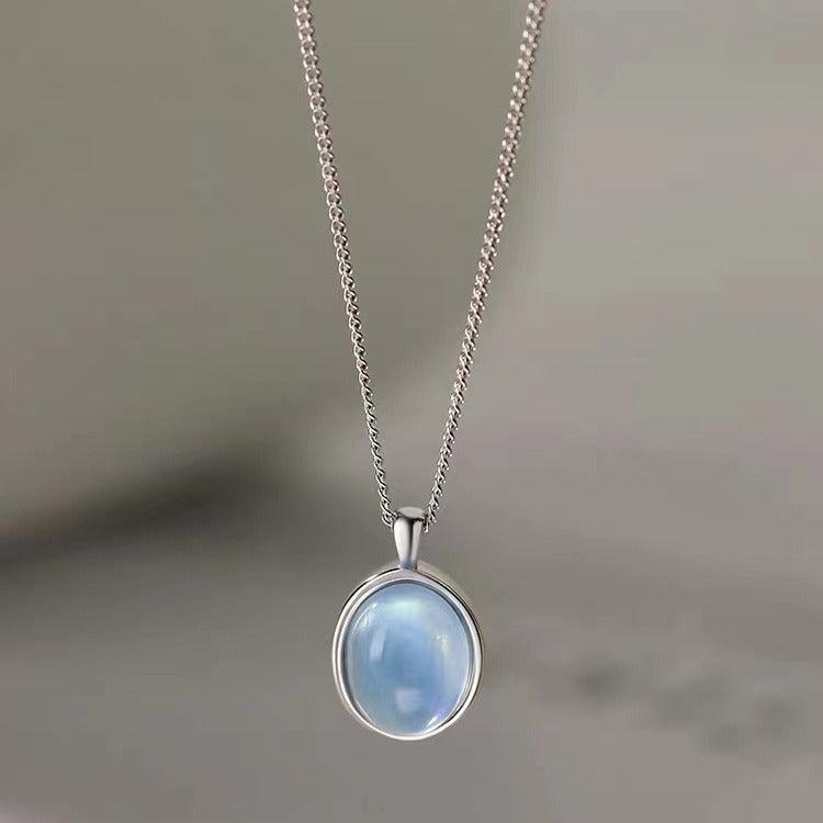 925 Silver Plated Aquamarine Necklace March Birthstone