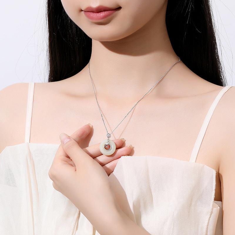 S925 Sterling Silver Hetian Jade Peace Coin Necklace