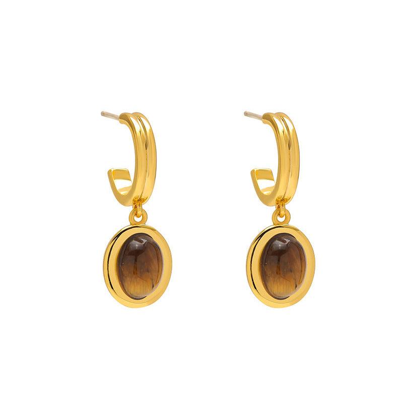 18K Gold Tiger Eye Necklace and Earrings