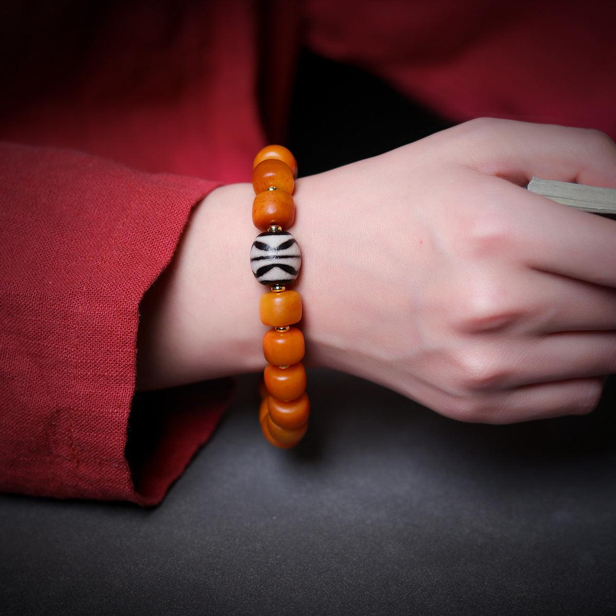 Tibetan Buddhist Yak Bone Dzi Bead Blessing Bracelet