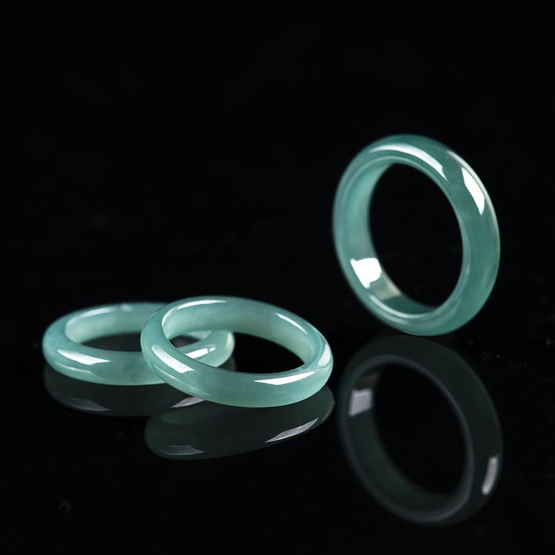 Bague en jade naturel bleu pour couple, anneau en jadéite glacée