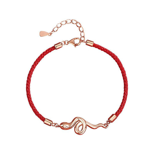 Bracelet serpent en or rose S925 avec cordon rouge