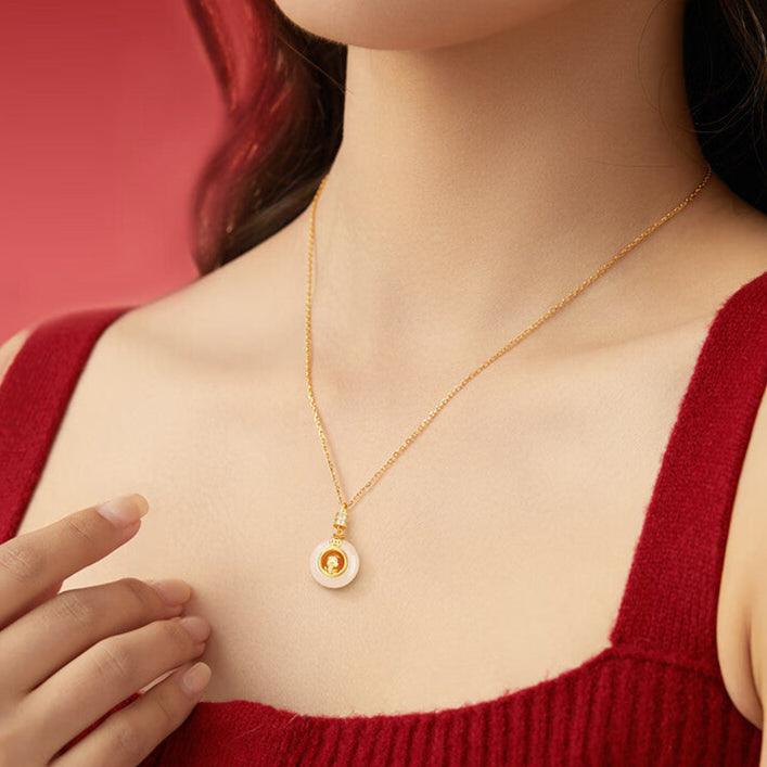 Cute Snake Hetian Jade Peace Coin Necklace