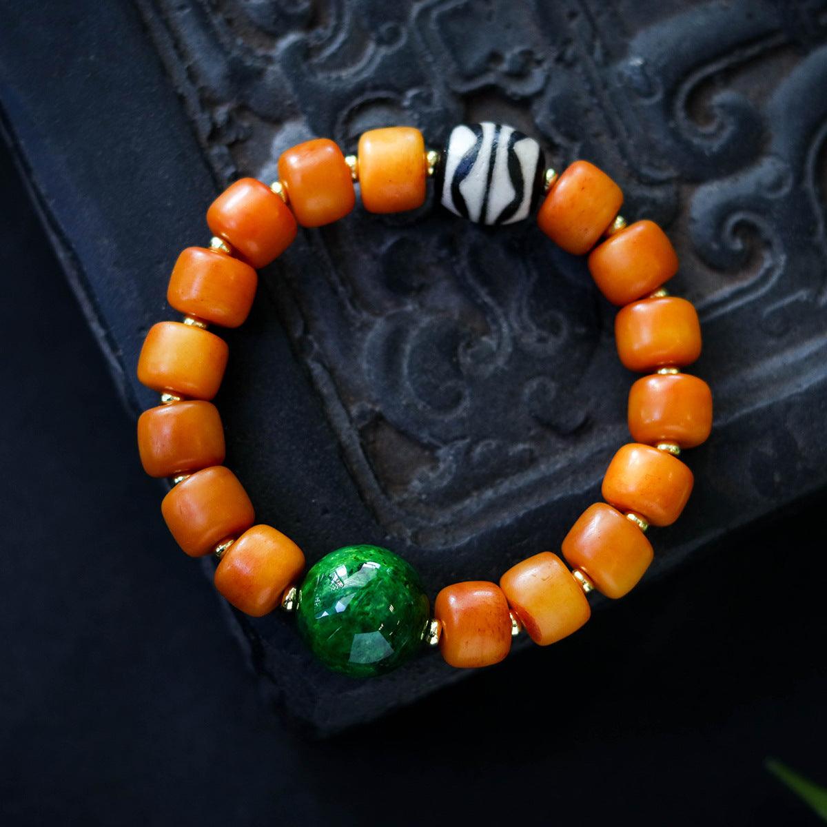 Tibetan Buddhist Yak Bone Dzi Bead Blessing Bracelet