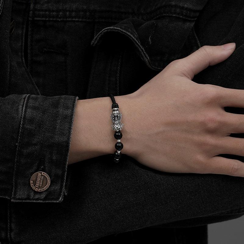 Pixiu Obsidian 925 Silver-Plated Bracelet