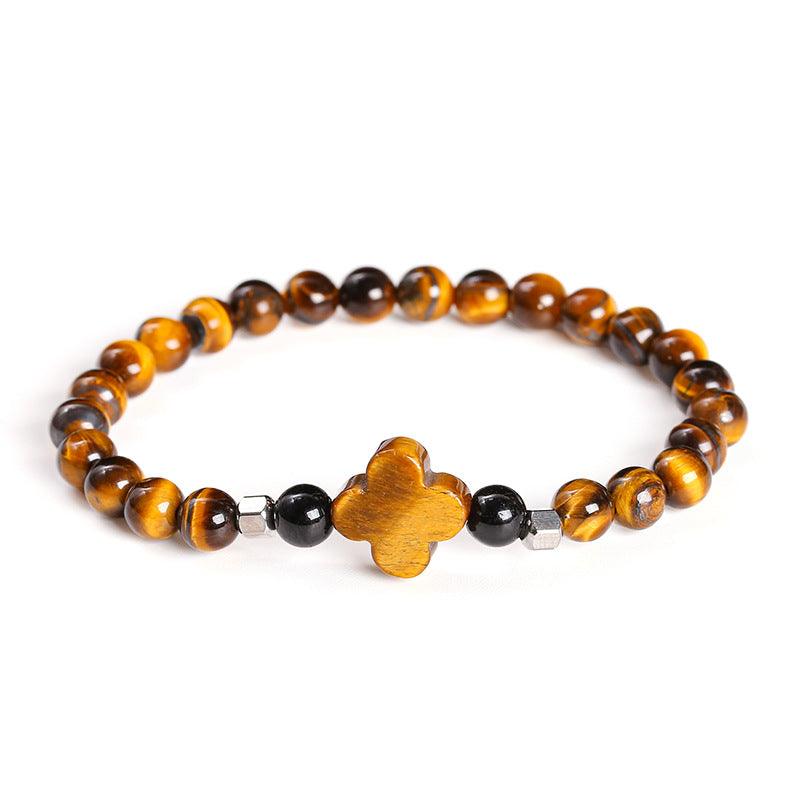 Four-Leaf Clover Tiger Eye Lucky Bracelet