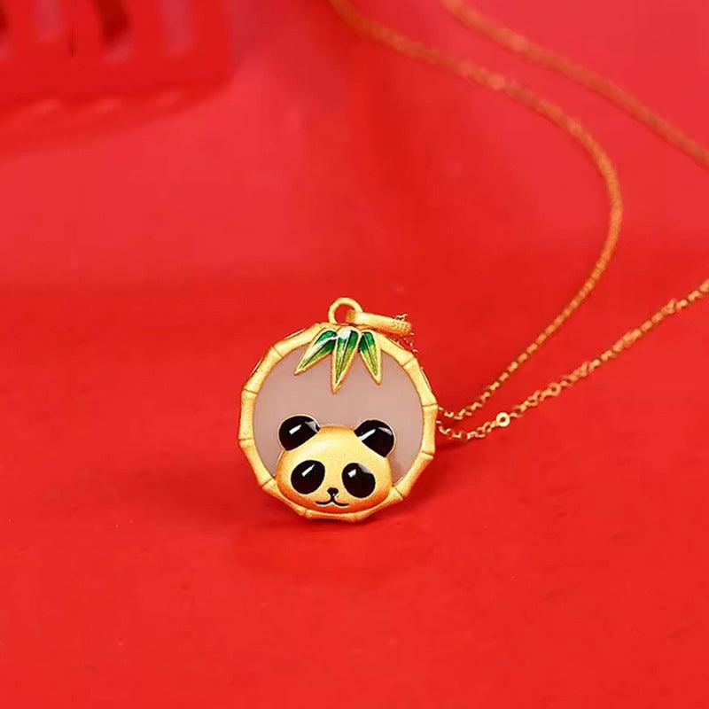 925 Silver Panda Necklace with Hetian Jade Pendant