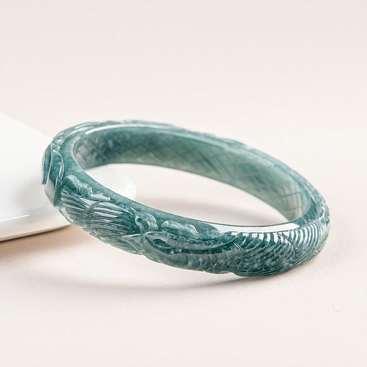 Natural Jade Phoenix Bangle Peace Bracelet Ice Jadeite Bracelet