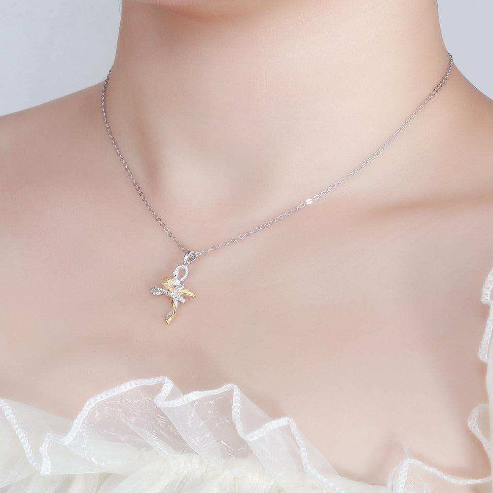 999 Rose and Snake Cross Necklace 18k Gold-Plated